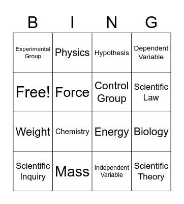 Physical Science Vocabulary Bingo Card