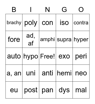 vet science prefixes Bingo Card