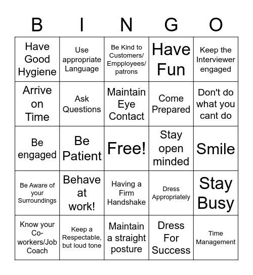 Employment Bingo Card