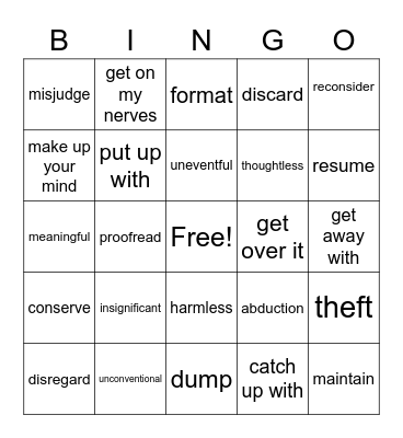 English 4B Comprehensive Bingo Card