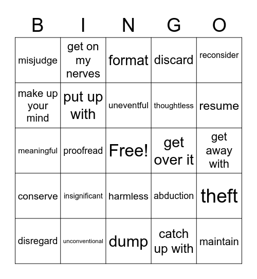 English 4B Comprehensive Bingo Card