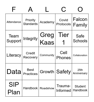 Welcome Back BINGO Card