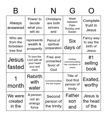 Call sheet Bingo Card