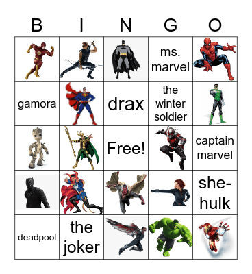 Super Hero BINGO Card