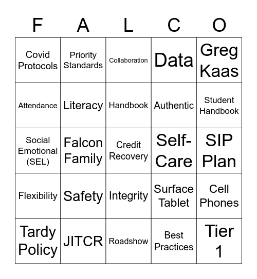 Welcome Back BINGO Card