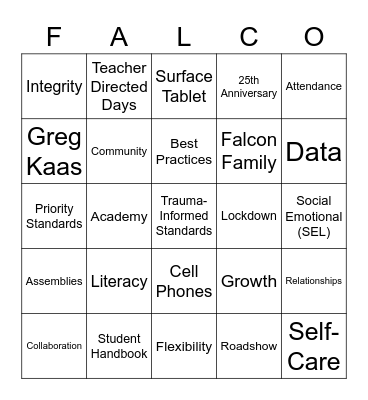 Welcome Back BINGO Card