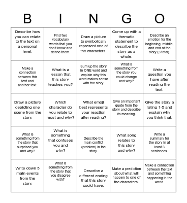 Annotation Bingo Card