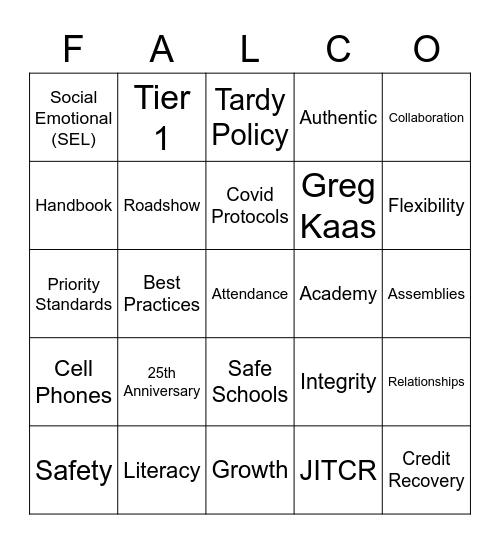 Welcome back BINGO! Bingo Card