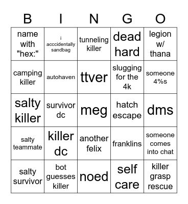 dbd bingo Card