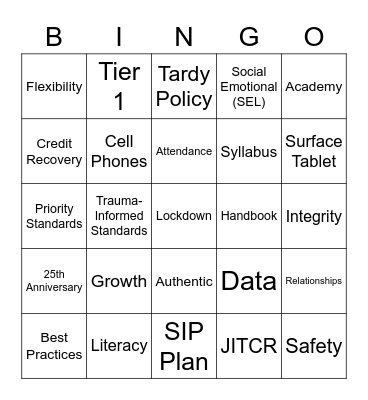 Welcome Back BINGO Card