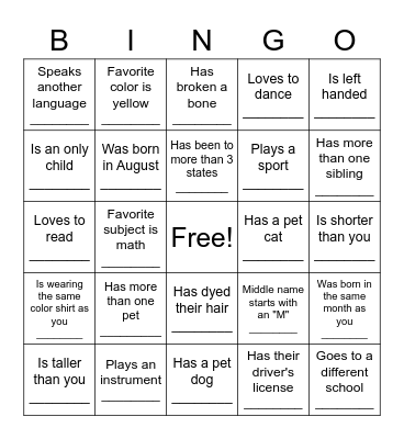 Find Someone Who Bingo Card