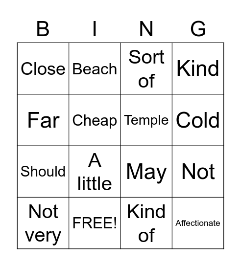 Unit 14 Bingo Card