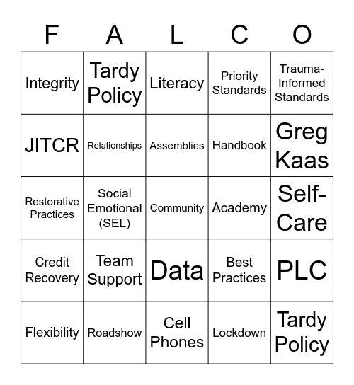 Welcome Back BINGO Card