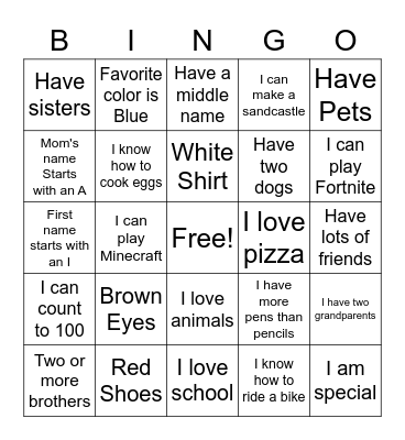 M  I  N  G  O Bingo Card