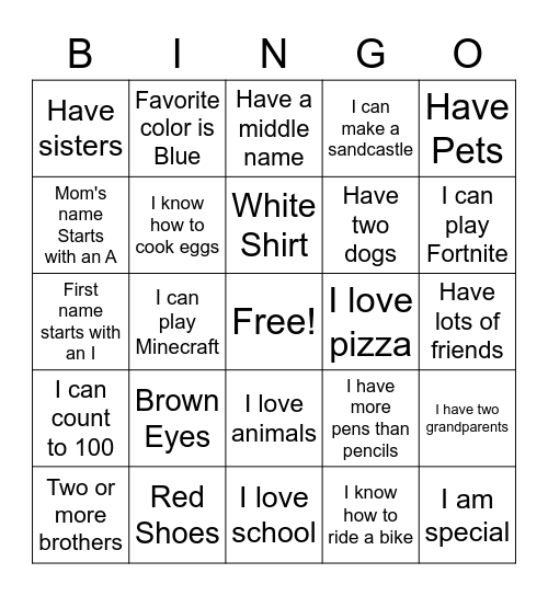 M  I  N  G  O Bingo Card