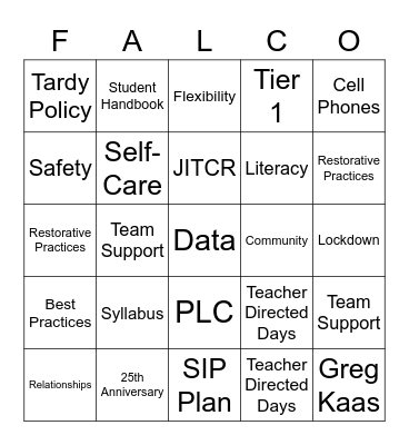 Welcome Back BINGO Card