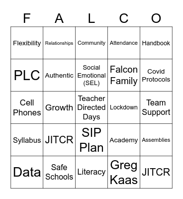 Welcome Back BINGO Card