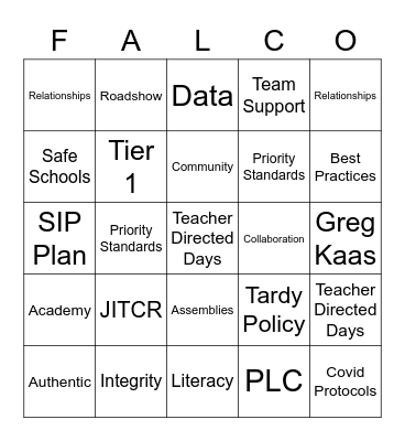 Welcome Back BINGO Card