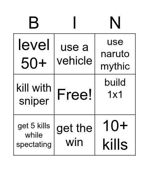 FORNTIE BINGO Card