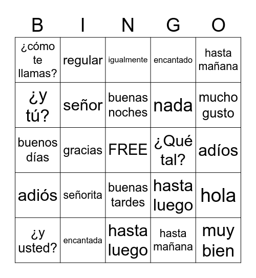 Greetings and Goodbyes Bingo Card