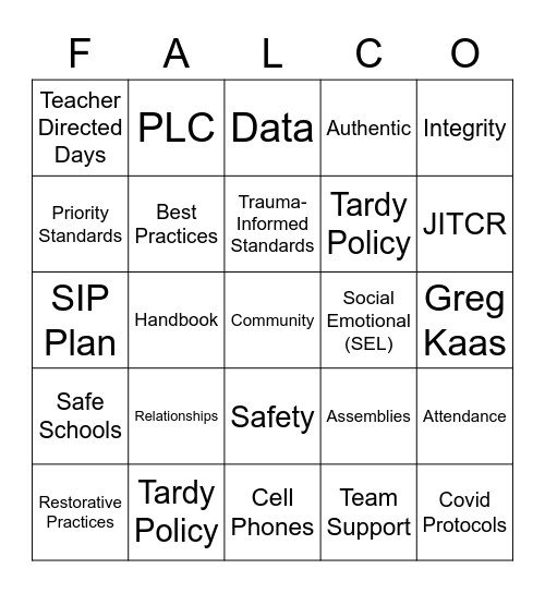 Welcome Back BINGO Card