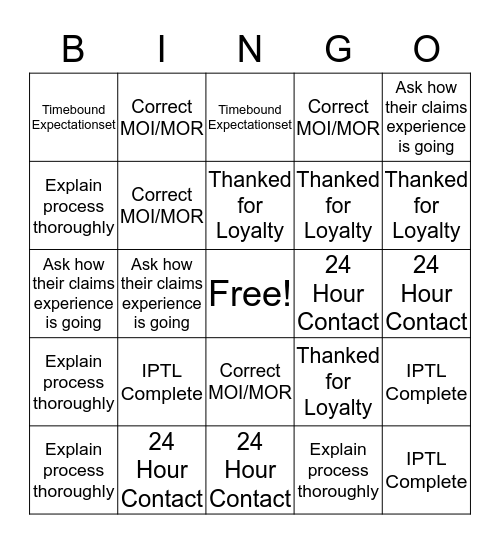 Progressive Bingo Card