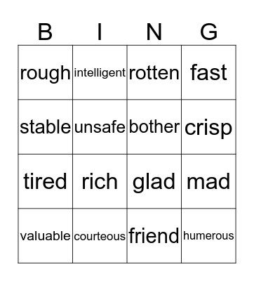 Word Swap Bingo Card