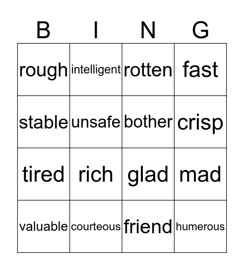 Word Swap Bingo Card