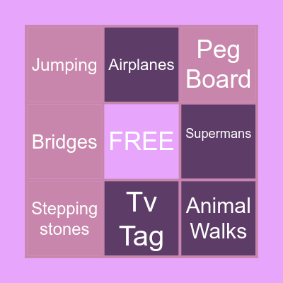 Claire's Activities Bingo Card