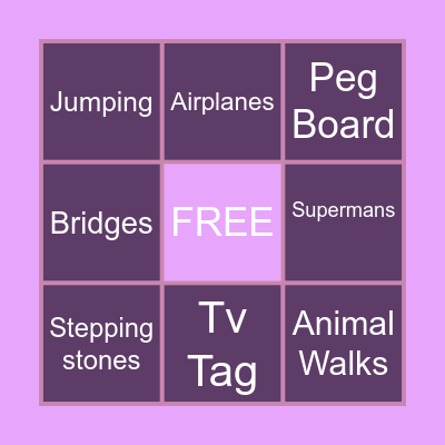 Claire's Activities Bingo Card