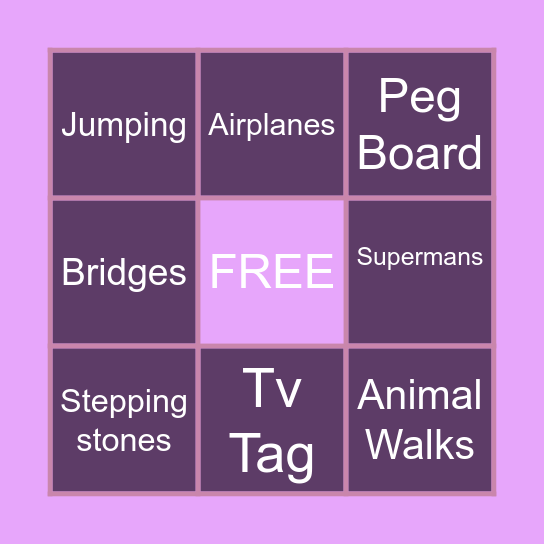 Claire's Activities Bingo Card