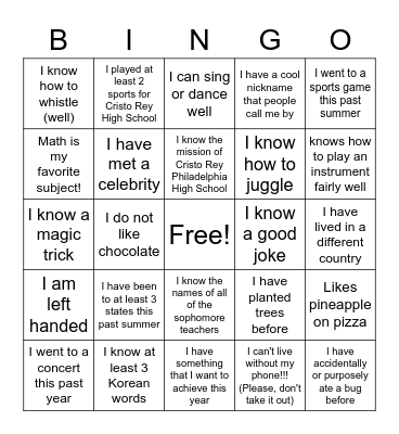 Mr. Sung IM2 Bingo Card