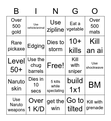 Fortnite bingo Card