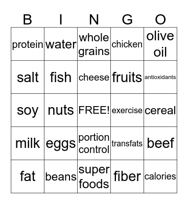 Healthy Bingo Card