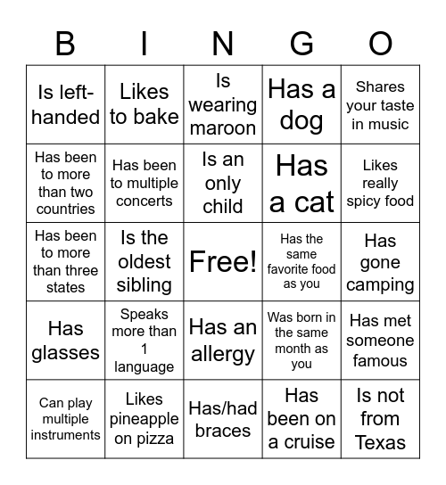 Icebreaker Bingo: Find Someone Who... Bingo Card