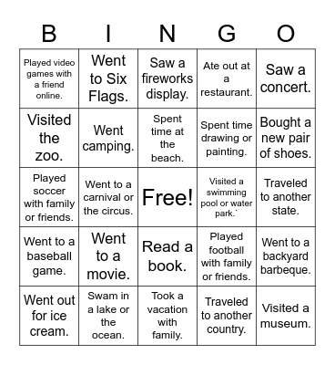 ALL ABOUT ME Bingo Card