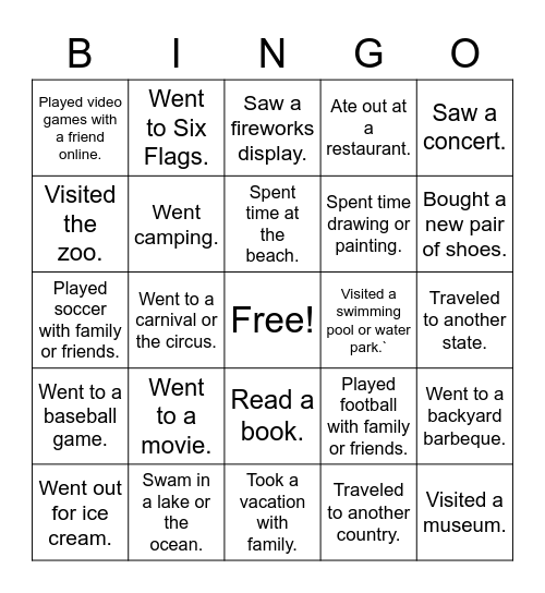 ALL ABOUT ME Bingo Card