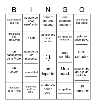 Bingo: La Profe Bingo Card