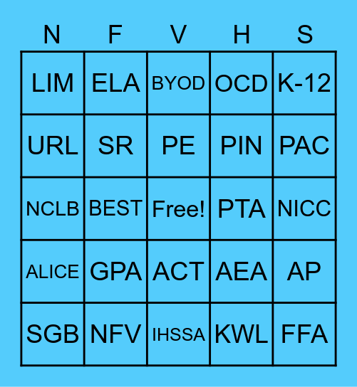 Do you know your education acronyms? Bingo Card