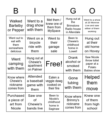 Chimmy Spade BINGO Card