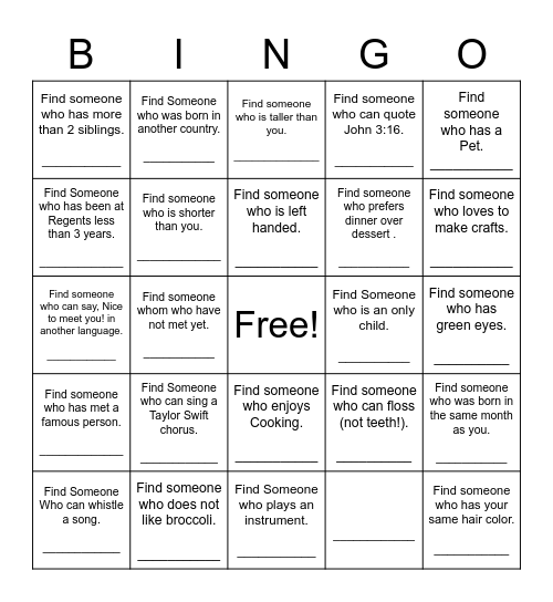 Find Someone Who Bingo Card
