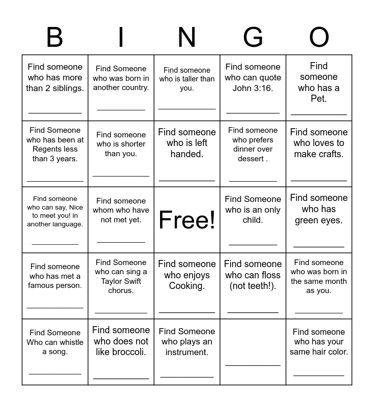 Find Someone Who Bingo Card