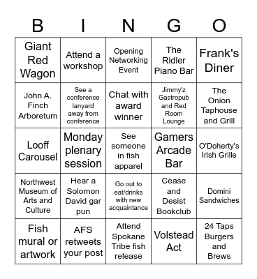 The Fisheries Podcast AFS BINGO Card