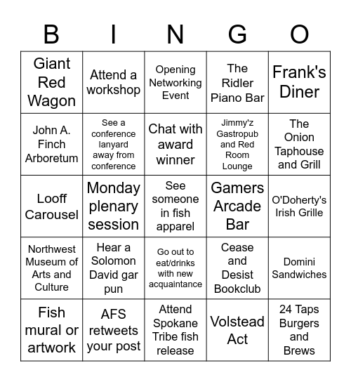 The Fisheries Podcast AFS BINGO Card