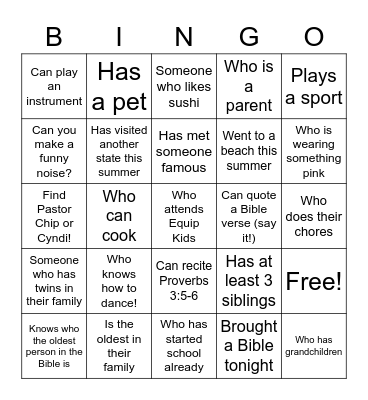 Family Gathering Bingo Card