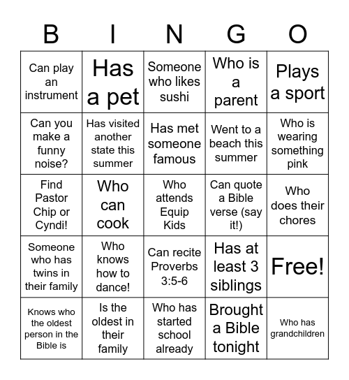 Family Gathering Bingo Card