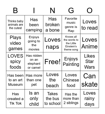 Ice Breaker Bingo Card