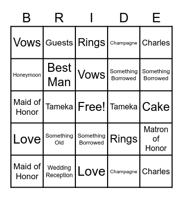 TAMEKA'S BRIDAL SHOWER 8.21.2022 Bingo Card