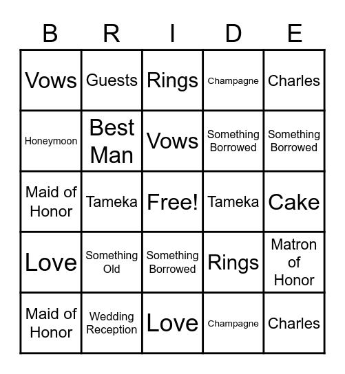 TAMEKA'S BRIDAL SHOWER 8.21.2022 Bingo Card