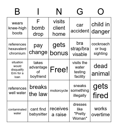 Brockovich Bingo Card